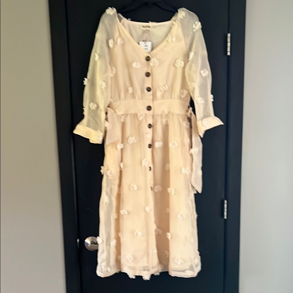 Listicle Cream Long Sleeve Bishop Sundress Wedding
